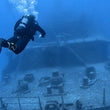 Load image into Gallery viewer, A diver descending above the Um El Faroud wreck in Malta during the PADI wreck diver course
